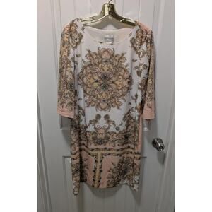 Bethany Cream Multicolor Abstract Short Dress Casual 3/4 Sleeve Size 10